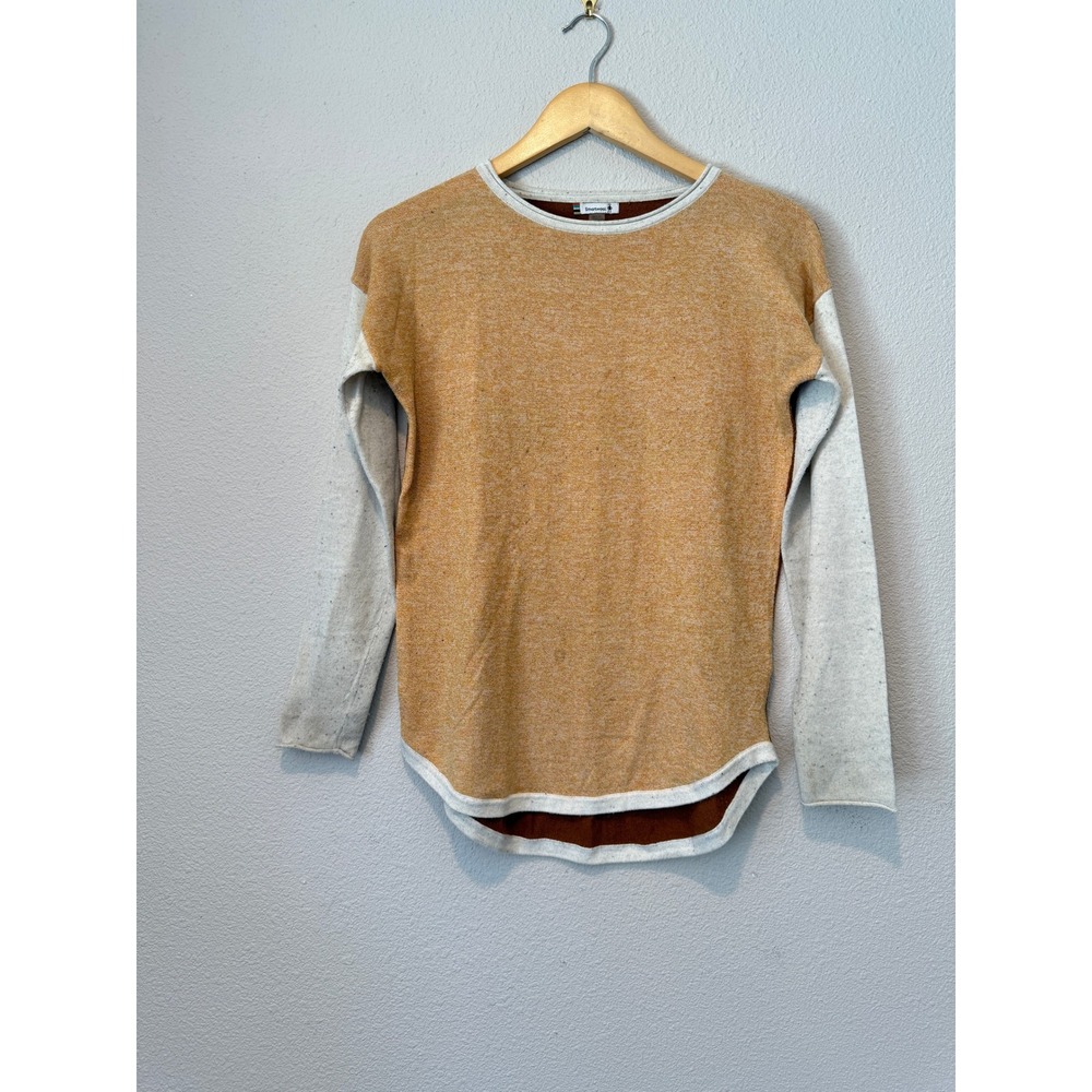 Smartwool Womens Colorblock Merino Wool Blend Long Sleeve Top Mustard Brown XS